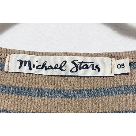 Michael Stars Womens One Size Striped Pullover Thermal Top Brown Gray Boho - Picture 4 of 7